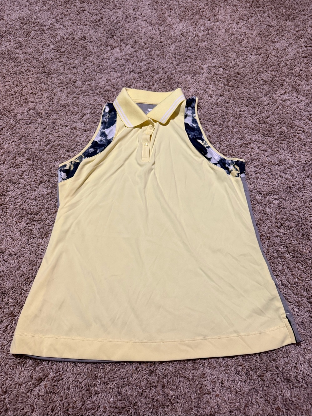 Puma Sleeveless Polo Tank - Pale Yellow with Black Floral Trim